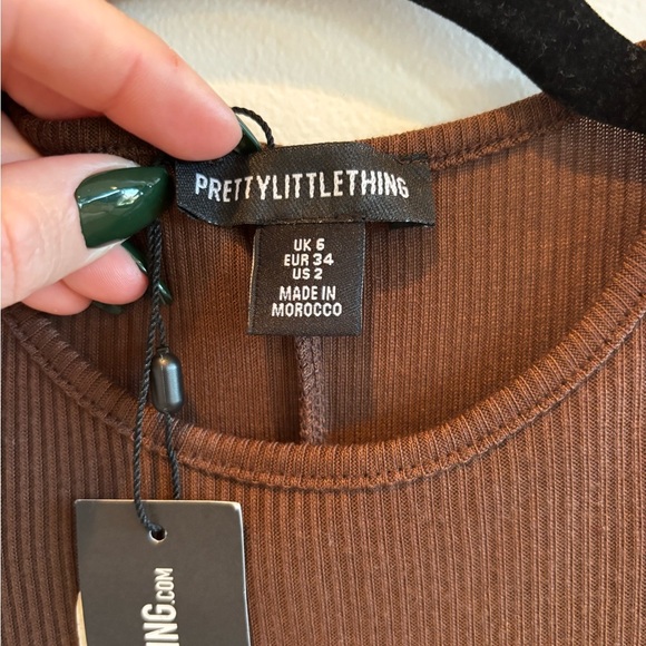 PrettyLittleThing Chocolate Brown Ribbed Racer Back Midi Dress NWT Size US 2 - Picture 6 of 11